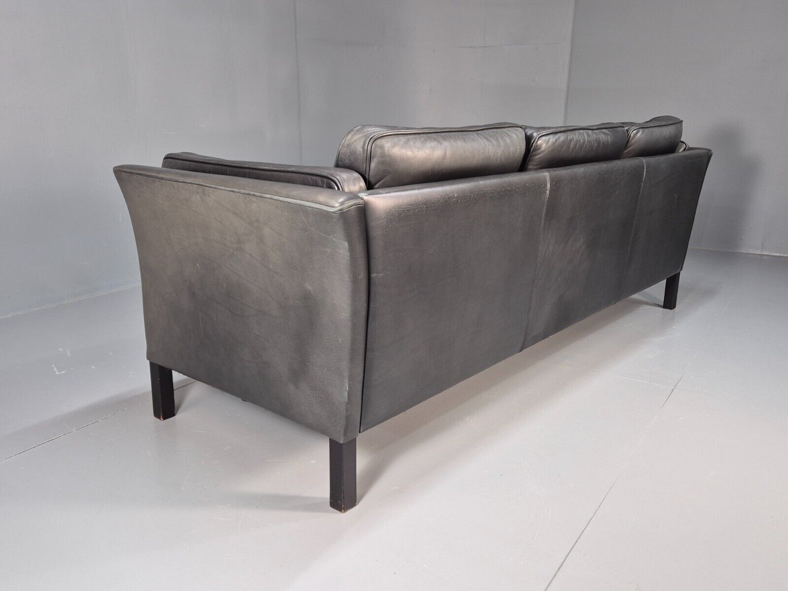 Vintage Danish 3 Seat Sofa Black Leather Mogens Hansen Retro 1970s EB8630 M3SS - UKDK FURNITURE
