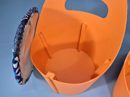 2 Vintage Retro Curved Plywood Chairs Orange 1970s Holdaway Style EB10929 MNOR6