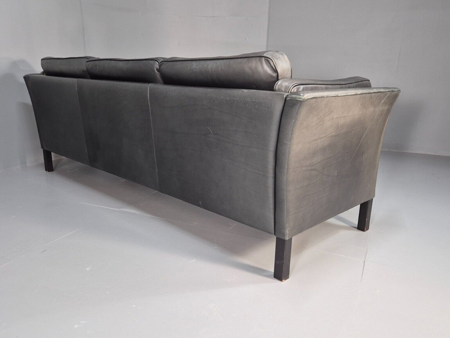 Vintage Danish 3 Seat Sofa Black Leather Mogens Hansen Retro 1970s EB8630 M3SS - UKDK FURNITURE