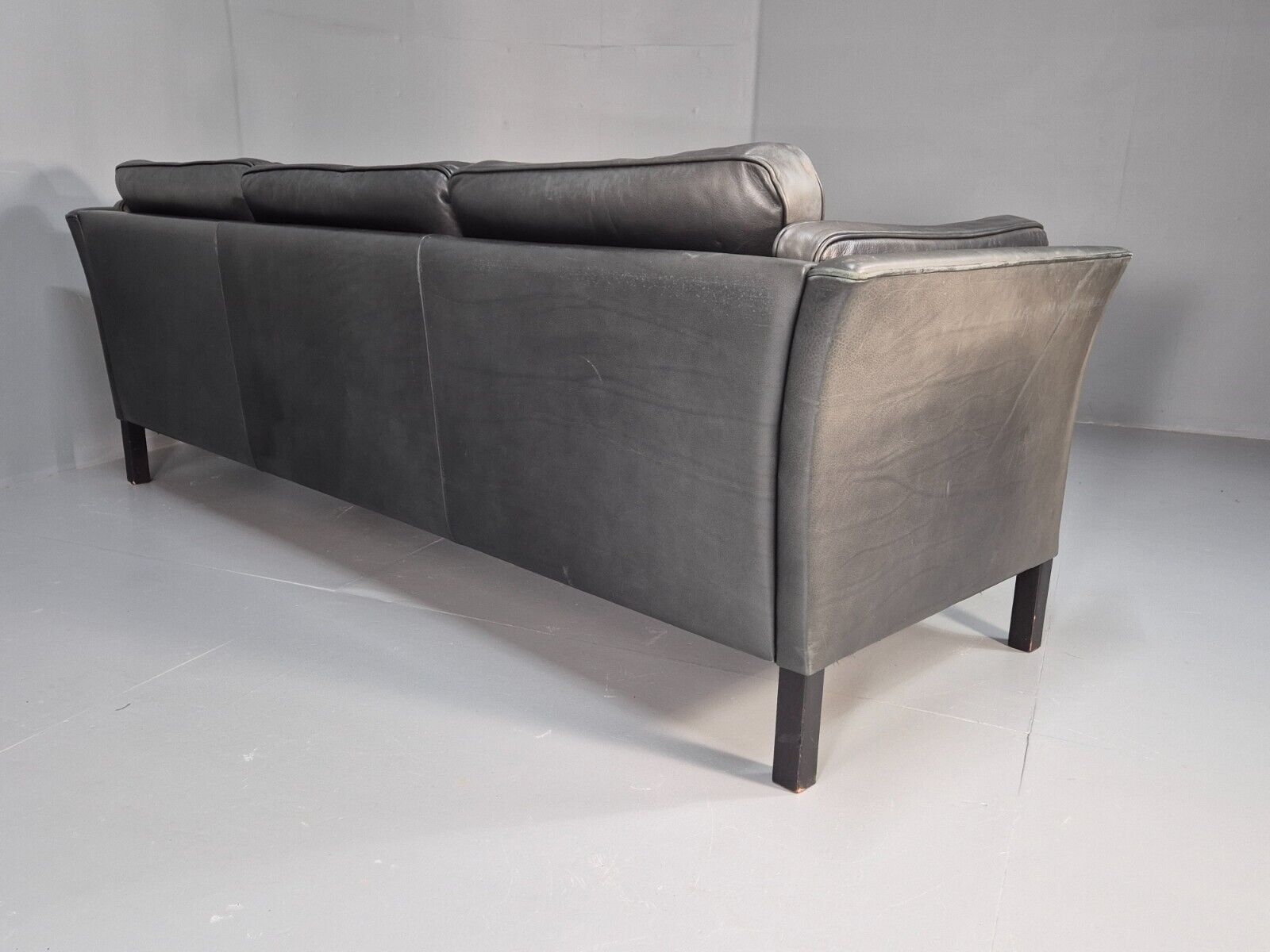 Vintage Danish 3 Seat Sofa Black Leather Mogens Hansen Retro 1970s EB8630 M3SS - UKDK FURNITURE