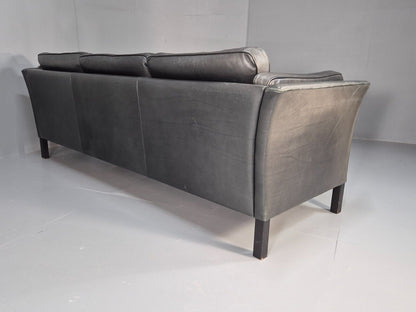 Vintage Danish 3 Seat Sofa Black Leather Mogens Hansen Retro 1970s EB8630 M3SS - UKDK FURNITURE