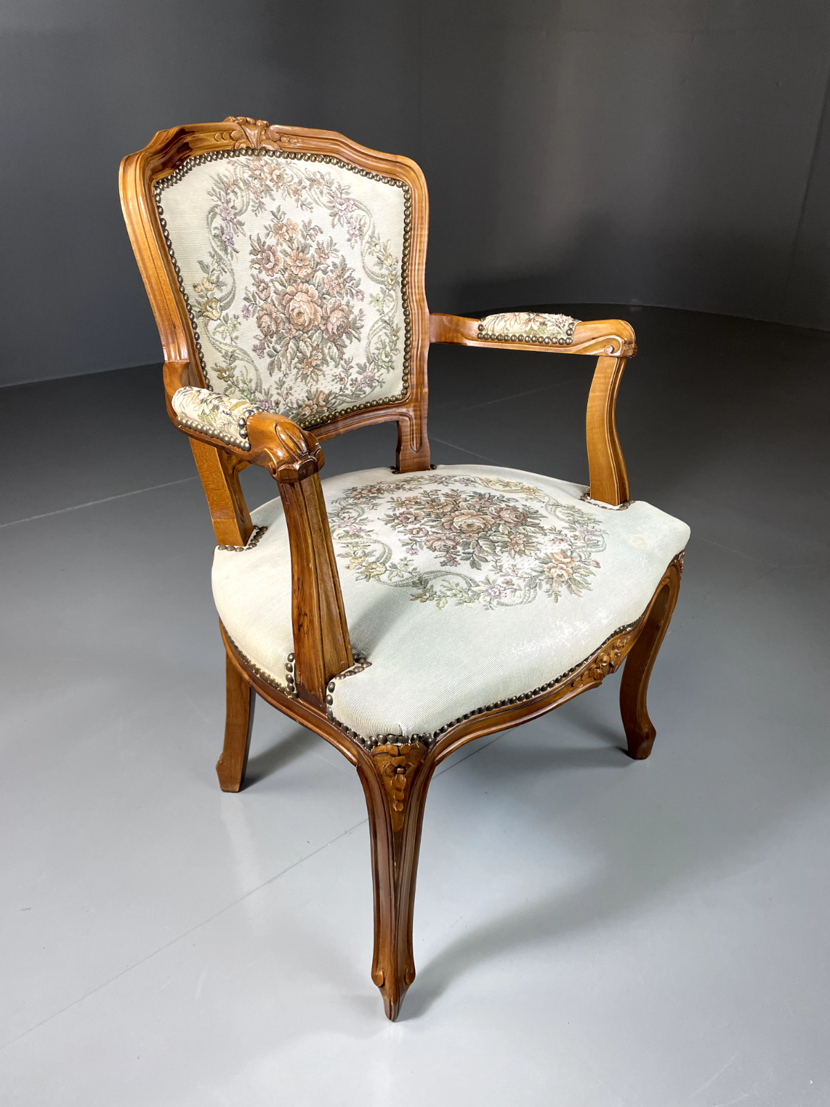 Vintage Danish Louis Style Fauteuil Chair, Embroidered Upholstery, EB5580 VCLO - UKDK FURNITURE
