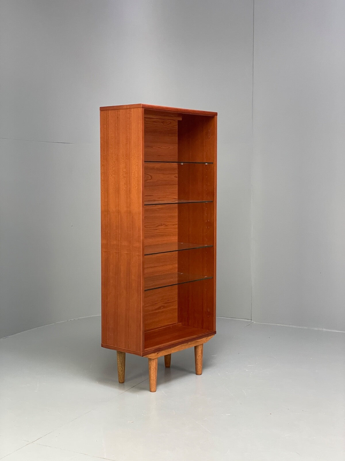 Vintage Cherrywood Bookcase Beaver & Tapley Glass Shelving Retro EB9758 MWOO - UKDK FURNITURE
