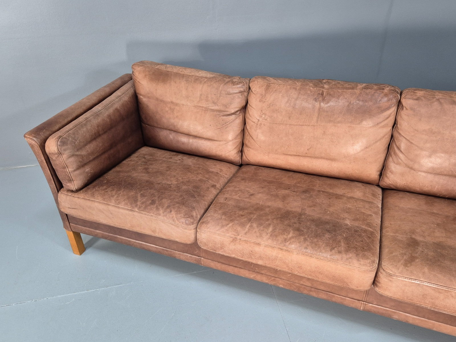 Retro Three Seater Sofa Brown Leather Danish Mid Century Design 70s EB10106 M3SS6