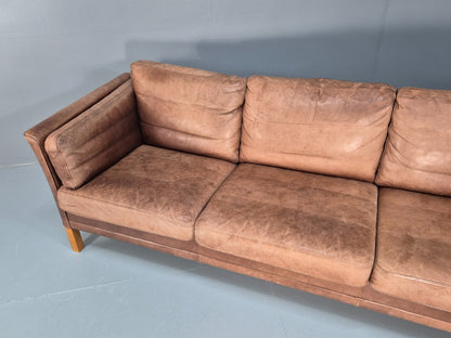 Retro Three Seater Sofa Brown Leather Danish Mid Century Design 70s EB10106 M3SS6