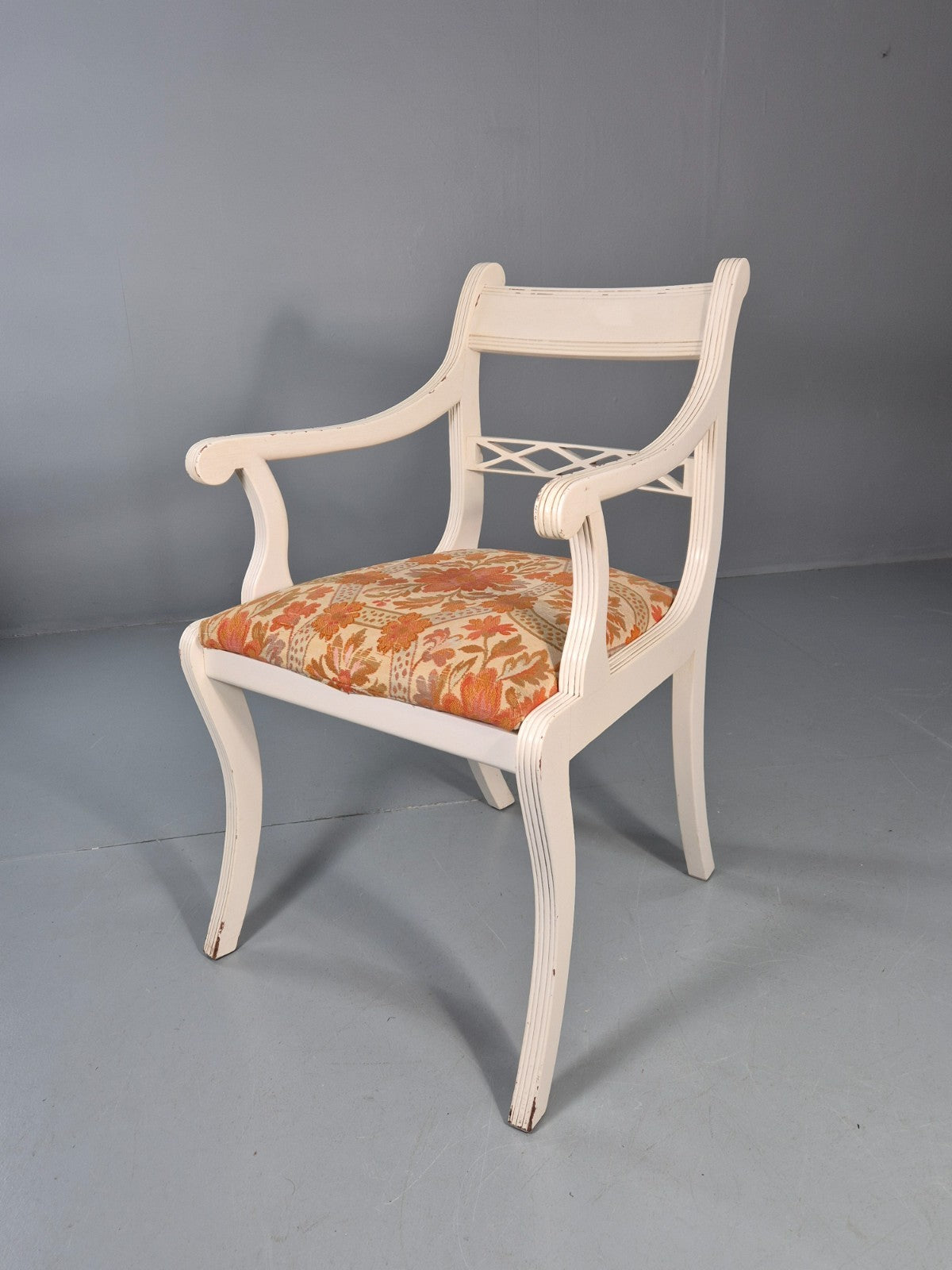 8 Regency Style Dining Chairs 1970s Retro Repro Floral Pads Armed EB11035 MDIN3