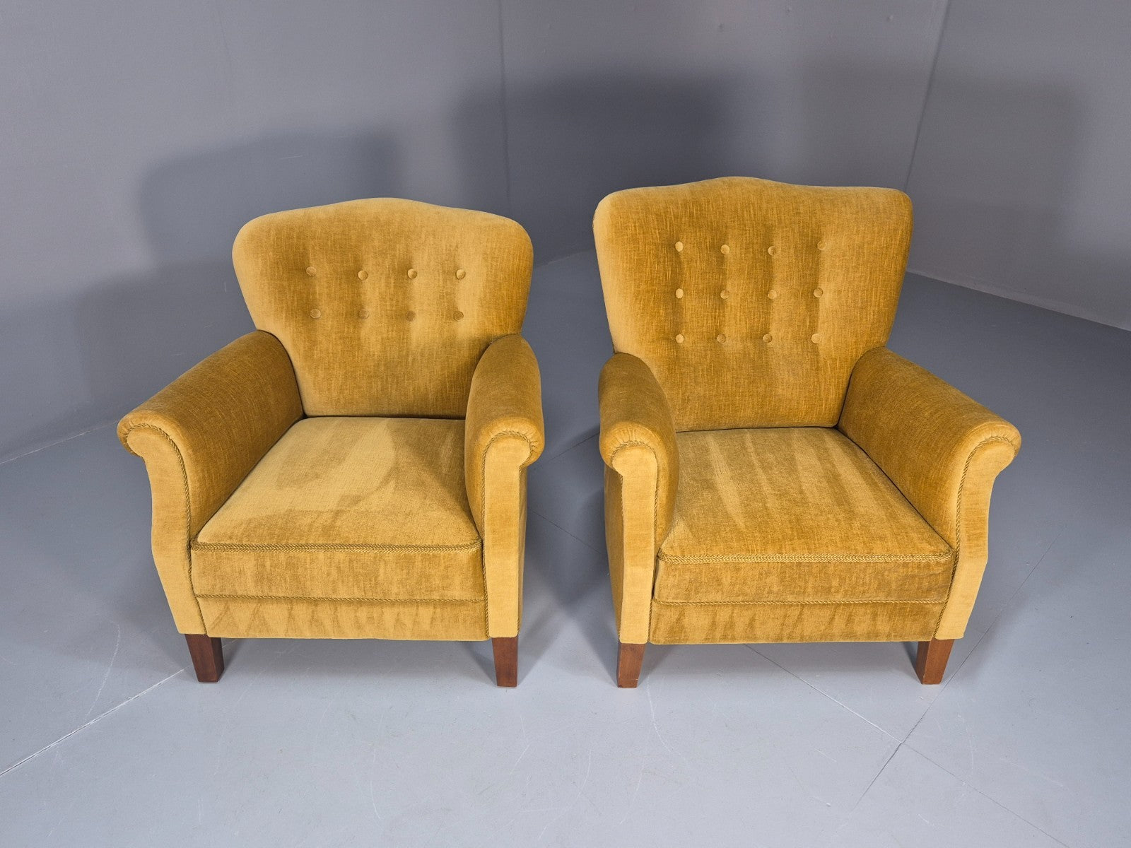 2 Art Deco Cottage Chairs Vintage Danish Gold Velour  1940s   EB10737 VCLO11