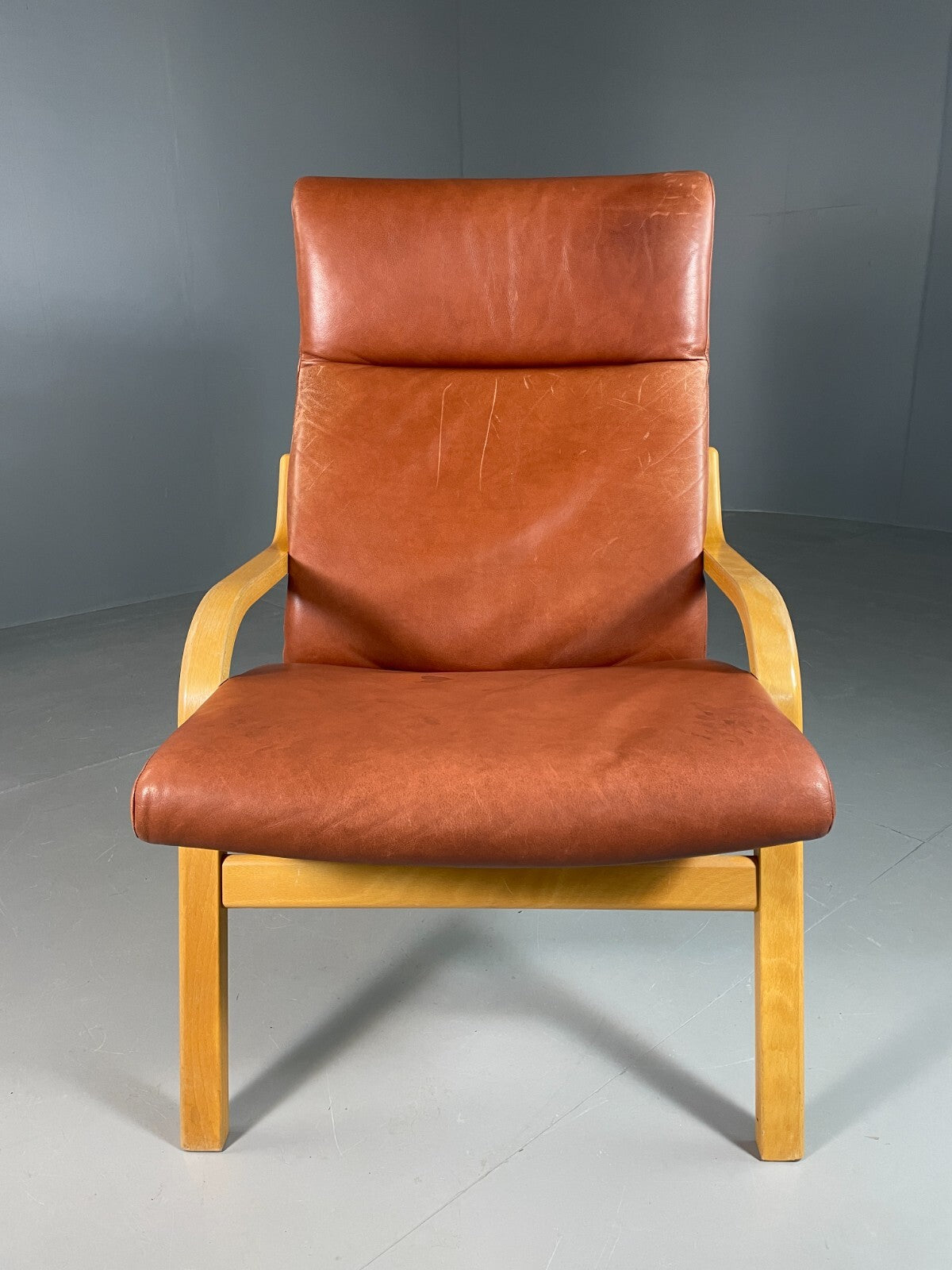 Vintage Danish Lounge Chair Brown Leather Bentwood Stouby Retro MCM EB6648 MBEN2