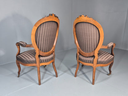 2 Antique Rococo Armchairs Walnut Frames 1880s Denmark Quality  EB111331 VCLO10