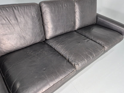 Vintage 1960s 3 Seat Sofa Danish Mid Century Design Black Leather EB10068 M3SS12