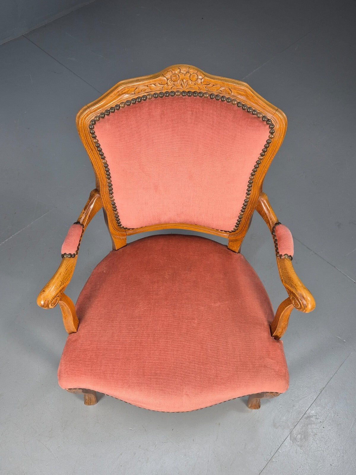 Vintage French Rococo Armchair Pink Velour Danish Repro 1970s EB9627 VCAR - UKDK FURNITURE