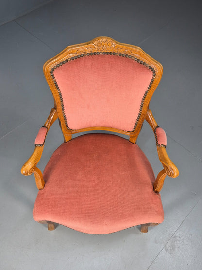 Vintage French Rococo Armchair Pink Velour Danish Repro 1970s EB9627 VCAR - UKDK FURNITURE