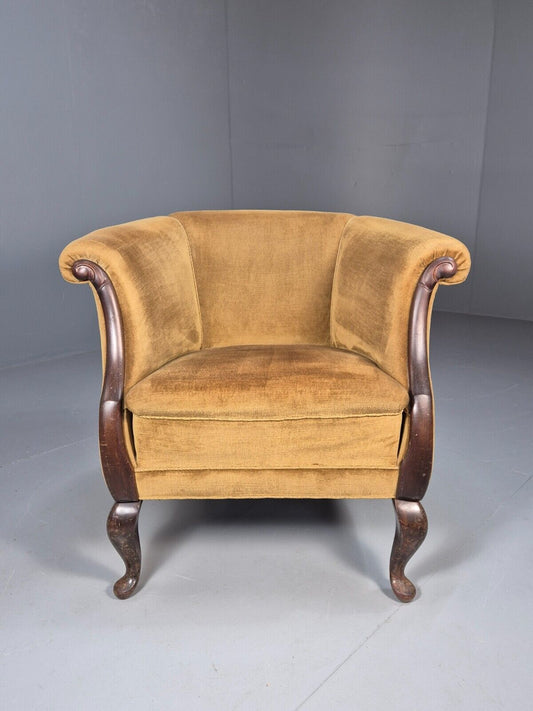 Vintage Danish Deco Era Tub Chair Gold Velour Mahogany 1930s EB9051 VCLO - UKDK FURNITURE