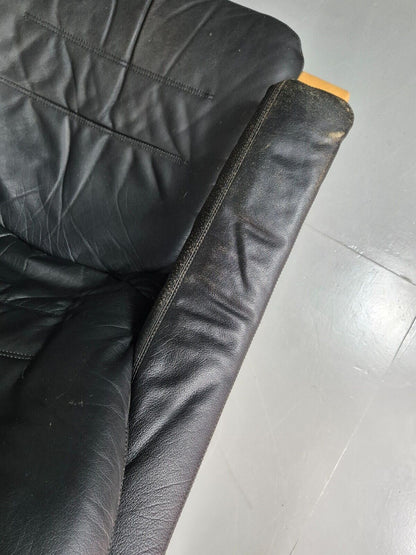 Vintage Danish Lounge Chair Black Leather Bentwood Skippers Retro EB7591 MBEN - UKDK FURNITURE