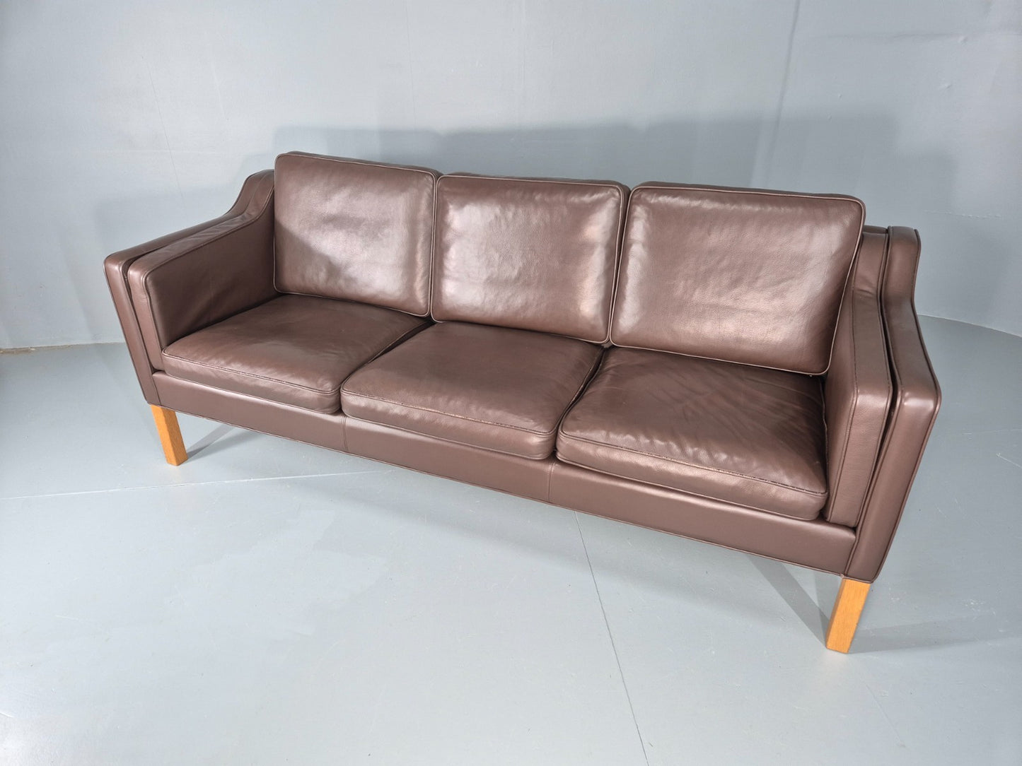 Vintage Danish 3 Seat Sofa Brown Leather Mogensen Style 1980s Retro EB10523 M3SS5