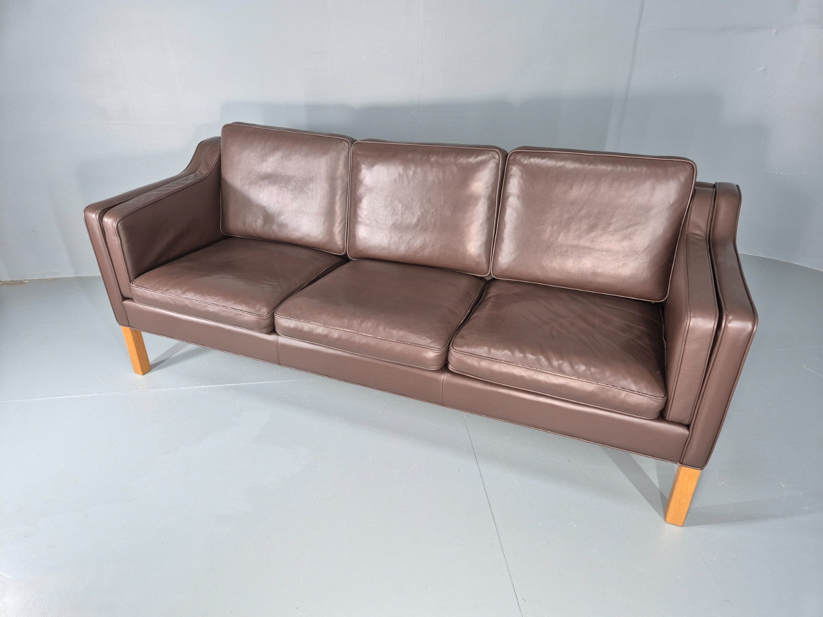 Vintage Danish 3 Seat Sofa Brown Leather Mogensen Style 1980s Retro EB10523 M3SS5