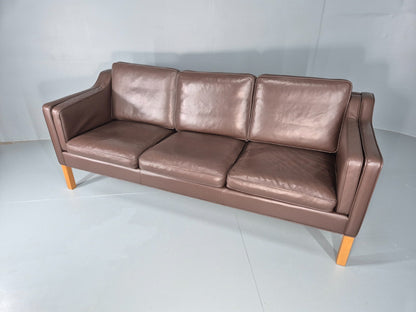 Vintage Danish 3 Seat Sofa Brown Leather Mogensen Style 1980s Retro EB10523 M3SS5