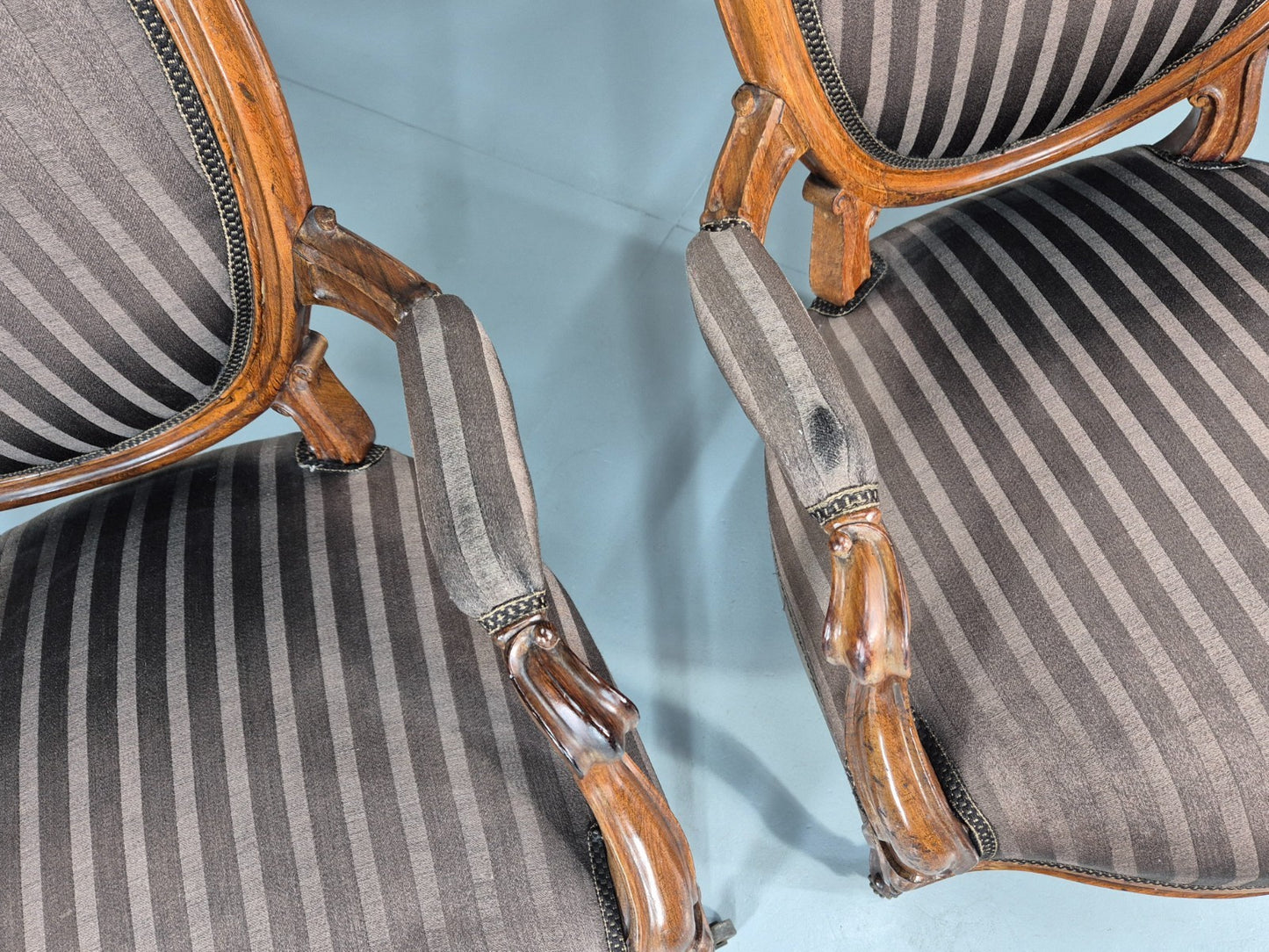 2 Antique Rococo Armchairs Walnut Frames 1880s Denmark Quality  EB111331 VCLO6