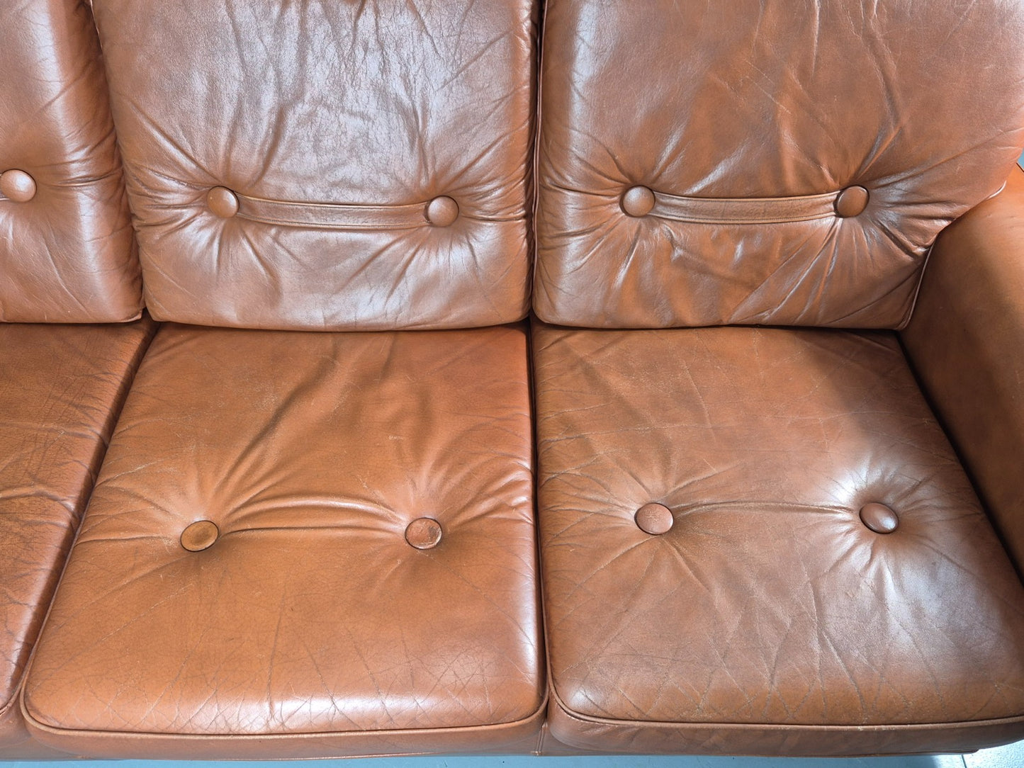 Vintage Danish 3 seater Settee 1970s Danish Tan Leather Retro MCM EB11638 M3SS21
