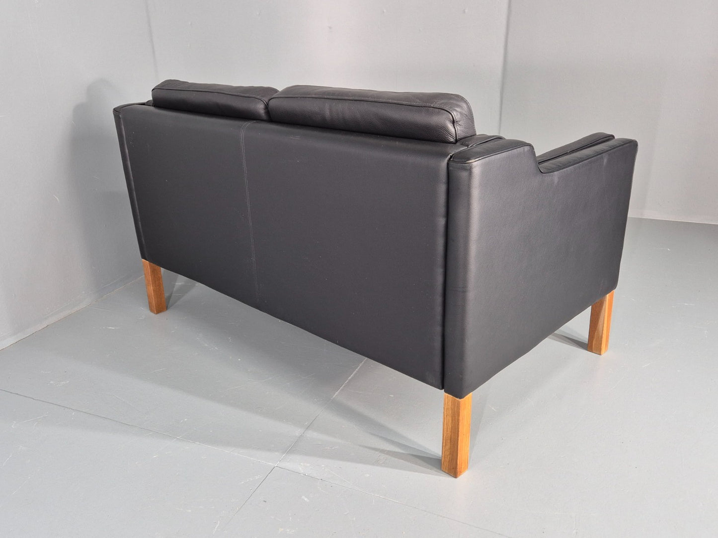 Vintage 2 Seat Sofa Danish Black Leather Mogensen Style Retro 1980s EB10466 M2SS13