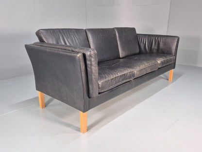 Vintage 3 Seat Sofa Danish Black Leather Mid Century Retro 1980s EB10073 M3SS13