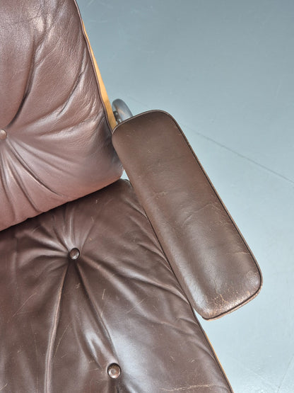 Stoll Giroflex Office Chair Vintage Brown Leather Swivel Reclining EB10998 MSWI4