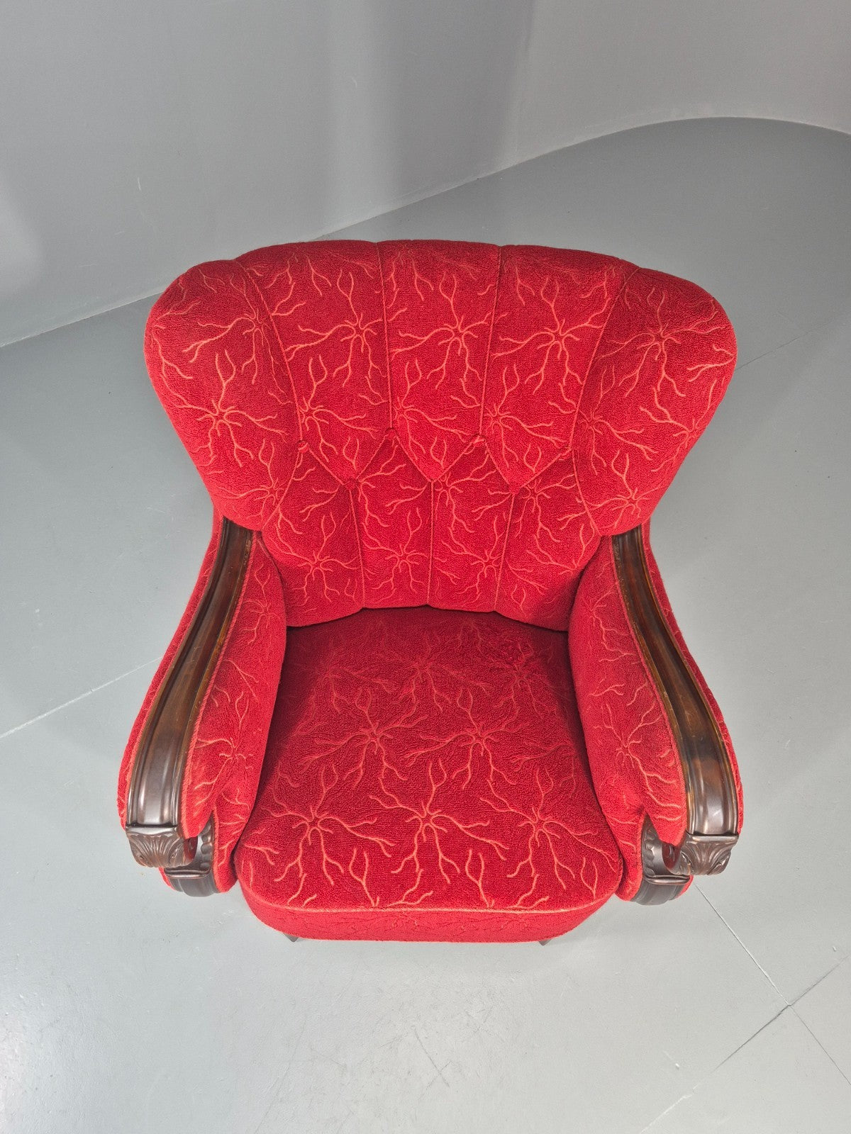 Vintage Art Deco Danish Lounge Chair Red Moquette 1930s EB11394 VCLO5