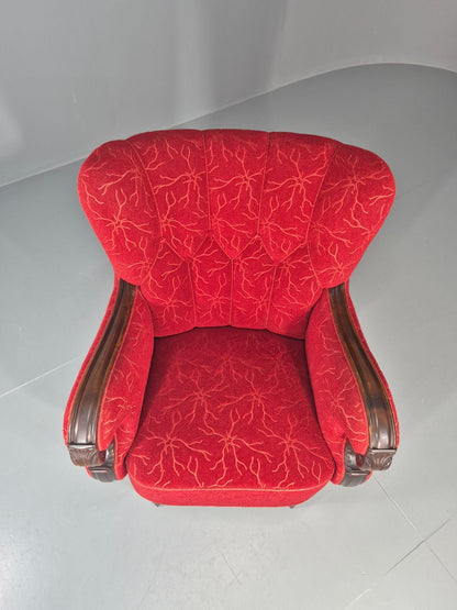 Vintage Art Deco Danish Lounge Chair Red Moquette 1930s EB11394 VCLO5