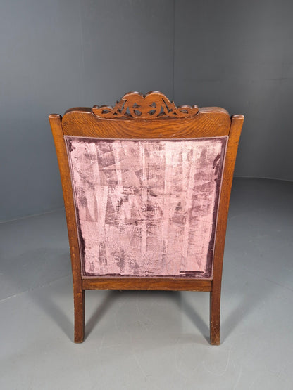 Vintage Danish Empire Chair Carved Oak Frame Purple Velvet Antique EB9616 VCAR - UKDK FURNITURE