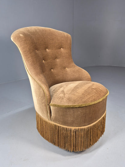 Vintage Danish Taupe Velour Cocktail or Parlour Chair Antique EB9608 VCLO - UKDK FURNITURE