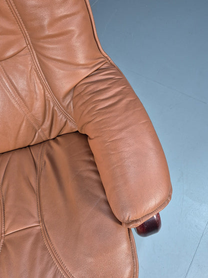 Vintage Tan Leather & Vinyl Swivel & Reclining Chair Danish Retro EB9265 MSWI - UKDK FURNITURE