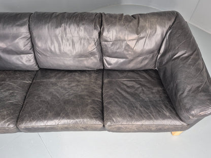 Vintage 3 Seat Sofa Danish Black Leather 1980s Retro EB8626 M3SS7