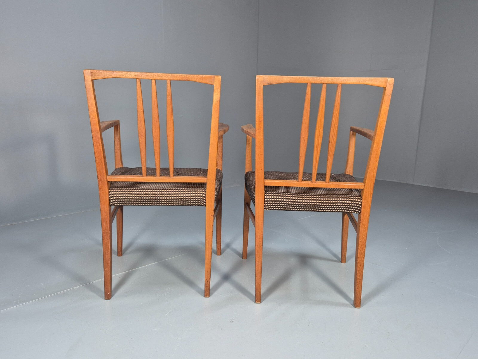 2 Gordon Russell Carver Dining Chairs Teak Green and Cream Wool MCM EB9748 MDIN - UKDK FURNITURE