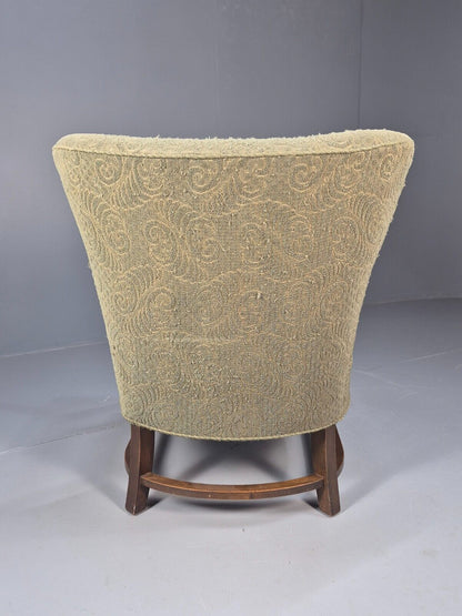 Vintage Danish Lounge Chair Green Moquette Carved Oak Frame 1940s EB8998 VCLO - UKDK FURNITURE