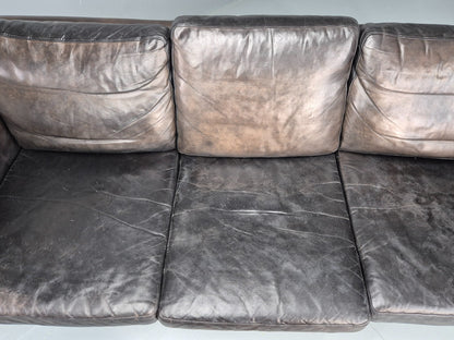 Vintage 3 Seat Sofa Danish Black Leather Vemb MCM Retro 1980s  EB10478 M3SS8