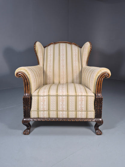 Antique Scandinavian Lounge Chair Regency Stripe Upholstery 1900s EB10765 VCAR3