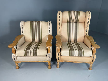 2 Danish Lounge Chairs Oak Frame Cream Wool Kjaernulf Vintage Retro EB6689 MNOR4