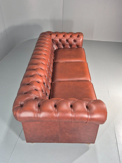 3 Seater Chesterfield Sofa Red Leather Studded Vintage EB10925 VCHE17