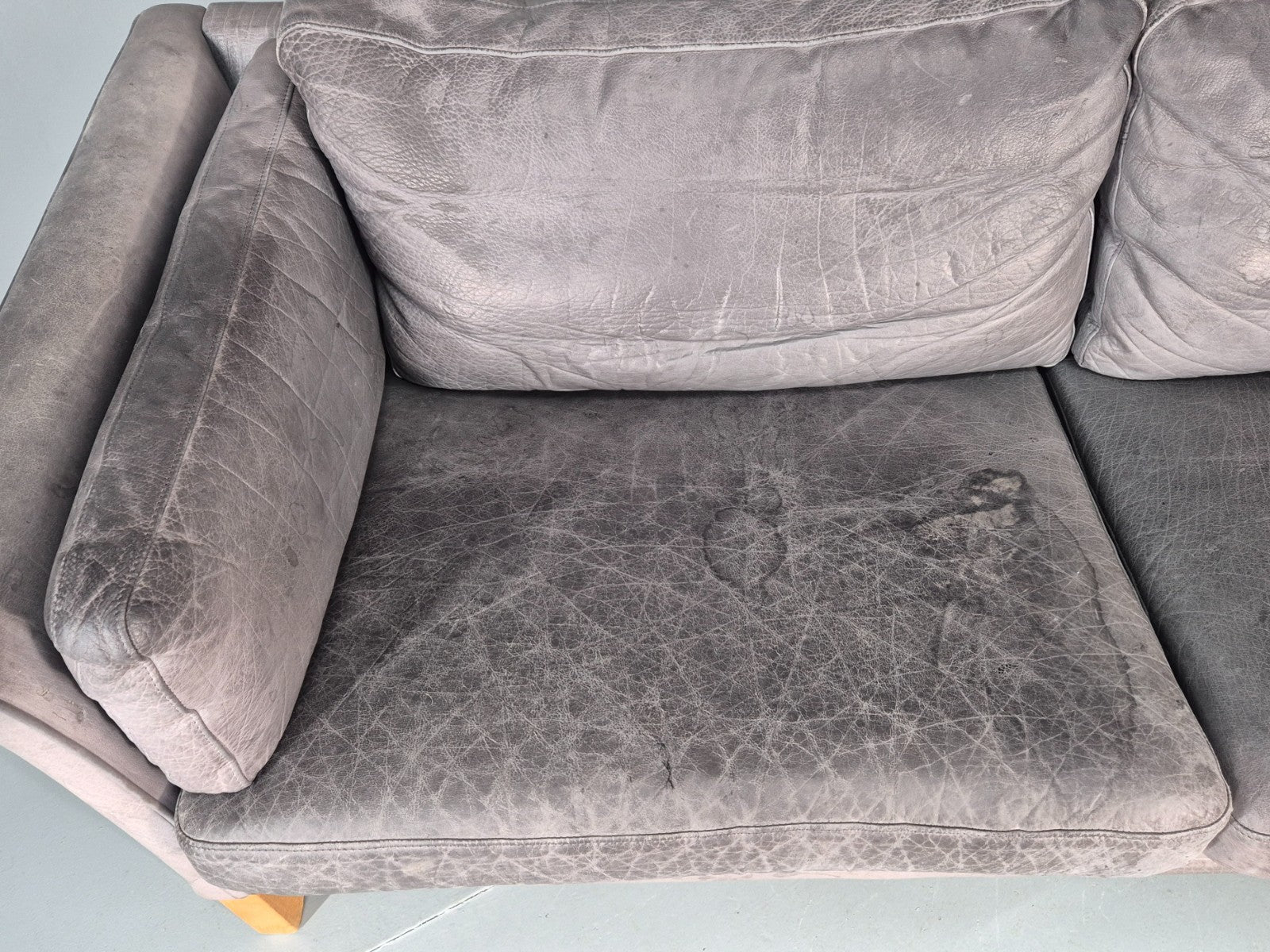 Vintage Mogens Hansen 2.5 Seat Settee Grey Leather 1980s Retro EB11645 M3SS6