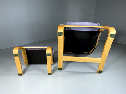 Danish Cantilever Lounge Chair Bentwood Purple Footstool Vintage  EB5768 MBEN10