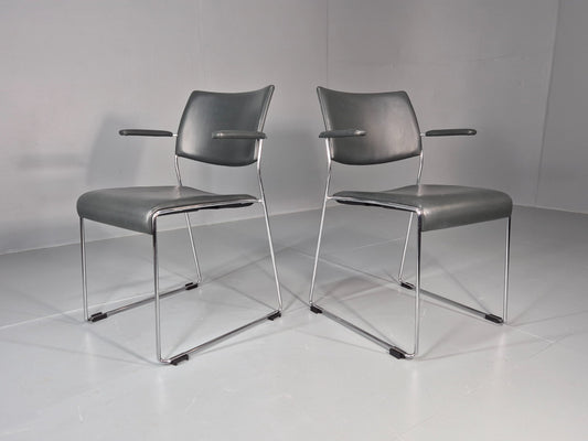 2 Leather Stacking Chairs Brunner Linos Dark Green Chrome Modern EB11816 MSTA0