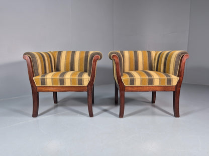 2 Art Deco Danish Lounge Chair Mahogany Frame 3 Green Stripe 1940s EB10748 VCLO3