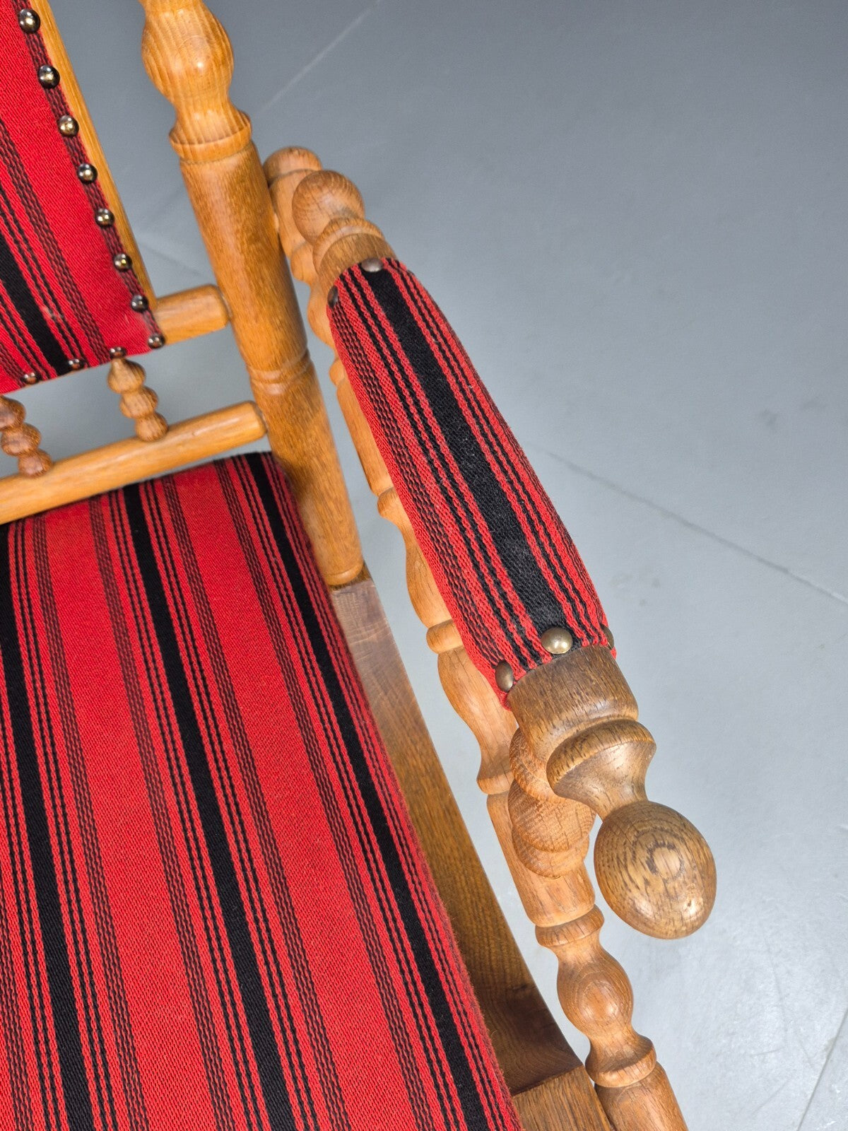 Vintage Danish Rocking Chair Oak Frame Red Stripe American Style EB9375 VCAR - UKDK FURNITURE