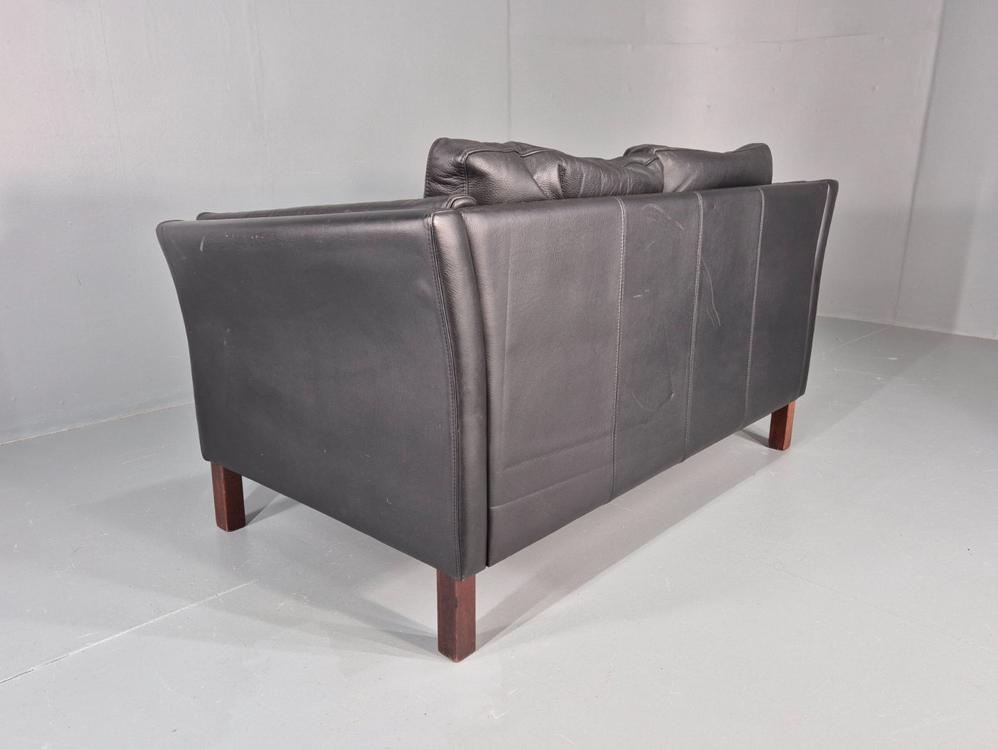 Vintage 2 Seat Sofa Danish Black Leather Mid Century Retro 1980s EB10473 M2SS17