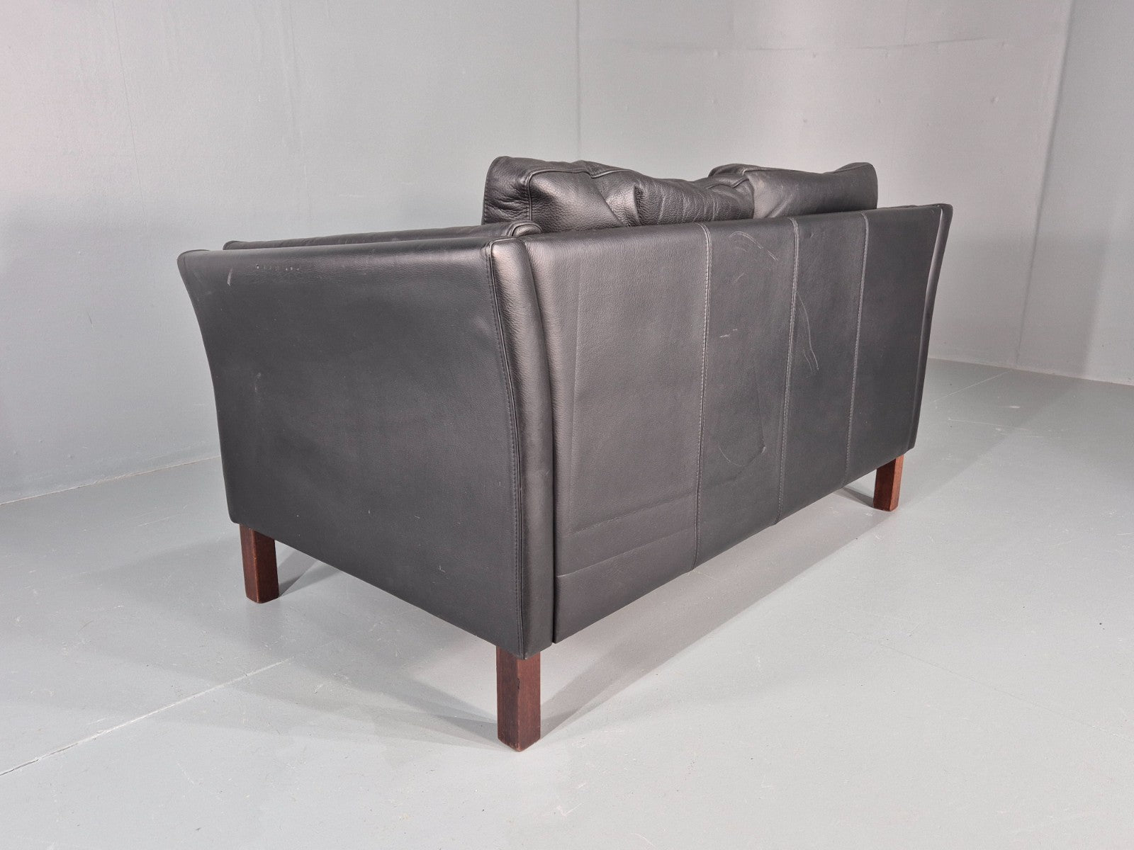 Vintage 2 Seat Sofa Danish Black Leather Mid Century Retro 1980s EB10473 M2SS17