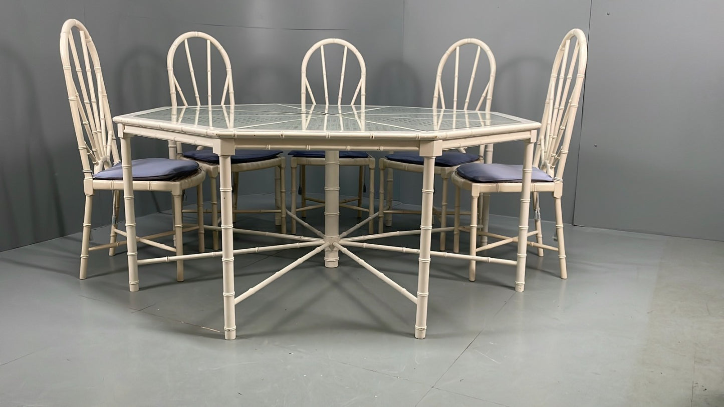 White Bamboo Dining Table & 8 Chairs Harrods 1950s Plantation Style EB11554 MWOO6