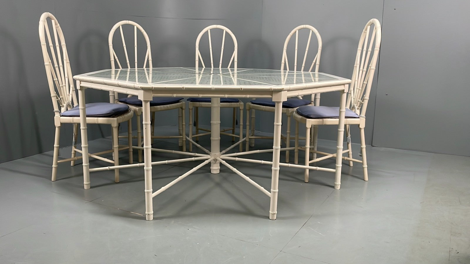 White Bamboo Dining Table & 8 Chairs Harrods 1950s Plantation Style EB11554 MWOO6