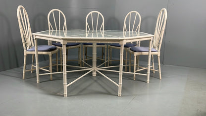 White Bamboo Dining Table & 8 Chairs Harrods 1950s Plantation Style EB11554 MWOO6