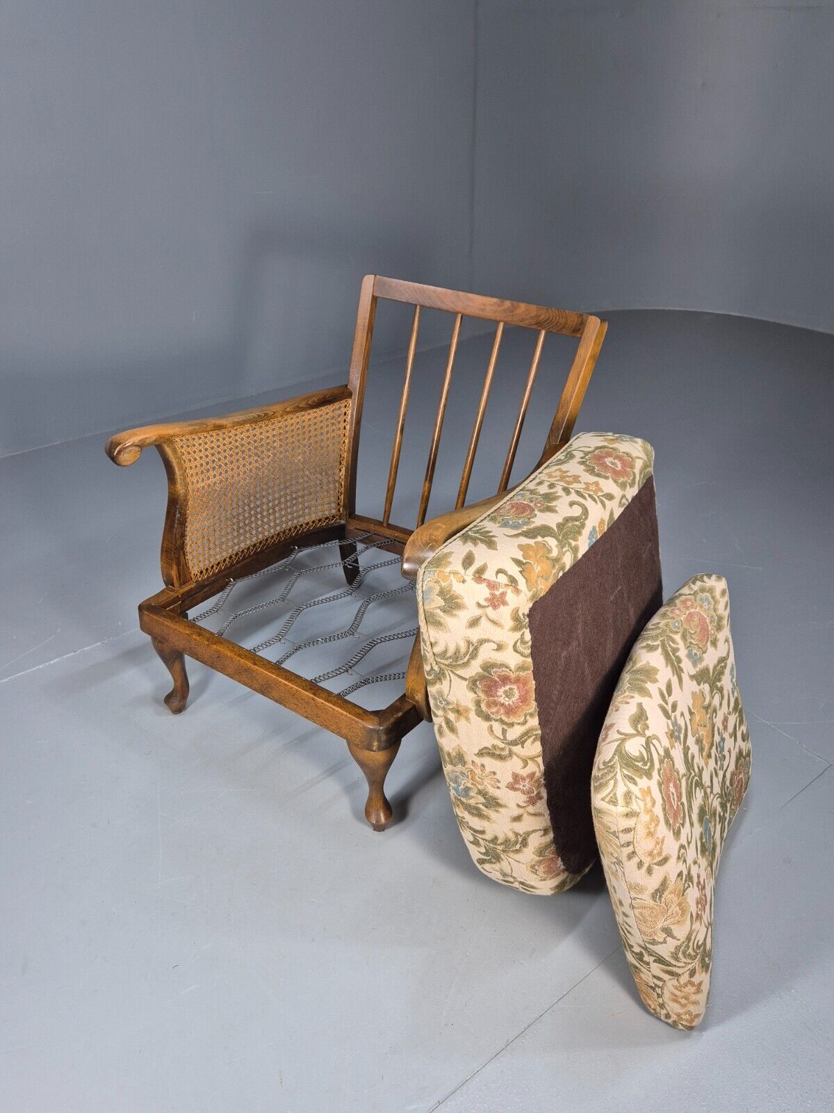 Vintage Danish Bergere Lounge Chair, Floral Cloth, Antique Style EB9003 VBER - UKDK FURNITURE