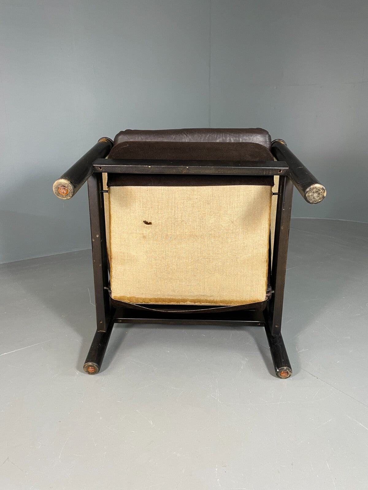 Vintage Danish Lounge Chair Brown Leather Sling Arms Retro MCM EB6867 MNOR13